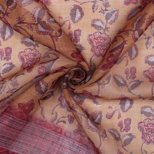 Mustard Printed Linen Saree