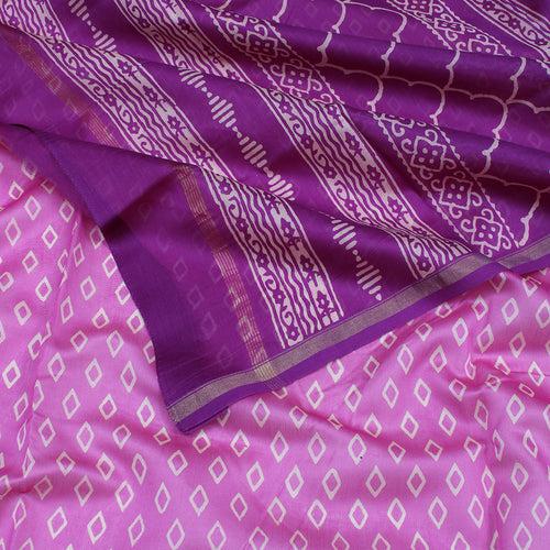 Pink Chanderi Printed Cotton Saree