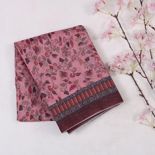 Light Pink Printed Linen Saree