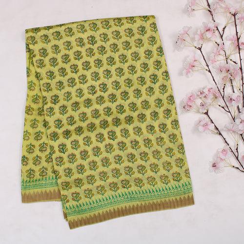 Light Green Chanderi Printed Cotton Saree