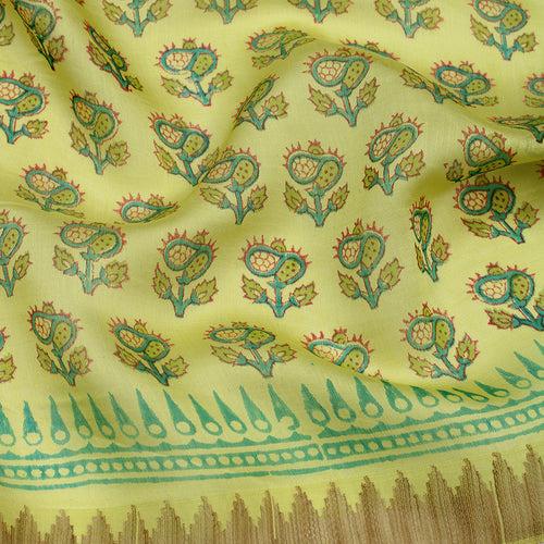 Light Green Chanderi Printed Cotton Saree