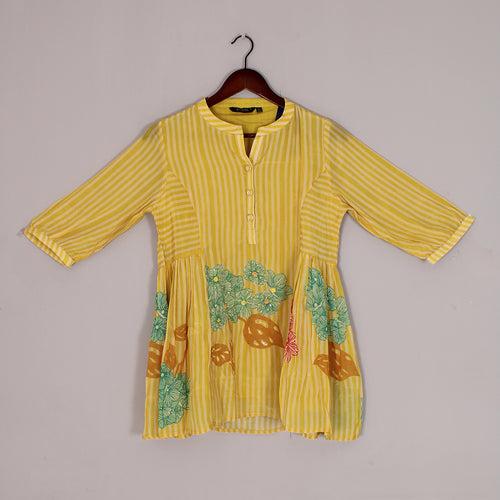 Yellow Crepe Silk Kurti Set