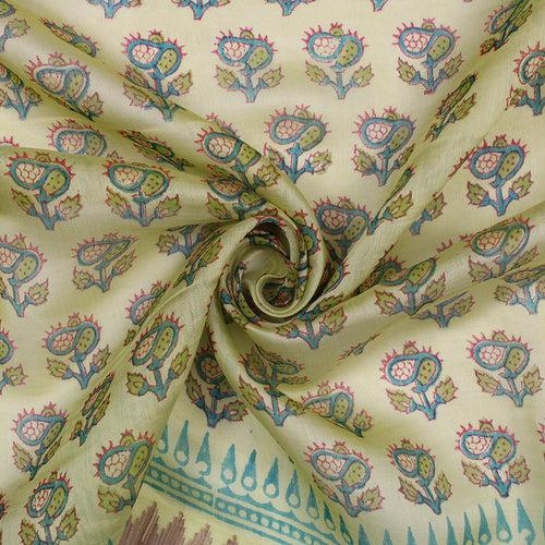 Light Green Chanderi Printed Cotton Saree