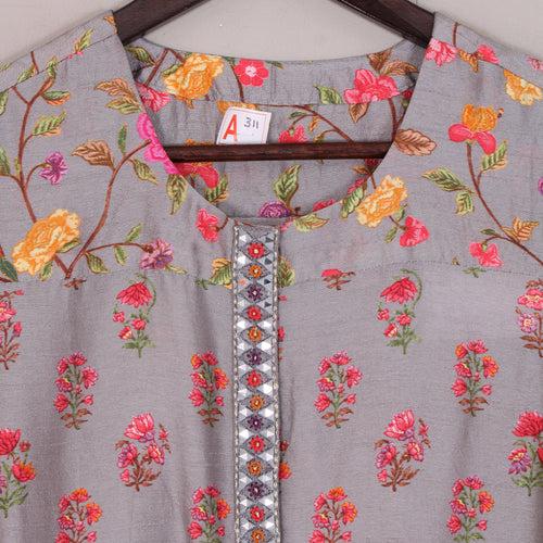 Grey Silk Kurti Set