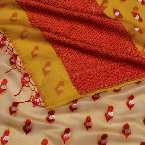 Mustard Yellow Kora Saree