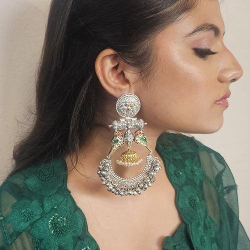 Silver Bird Motif Chandbali Earring