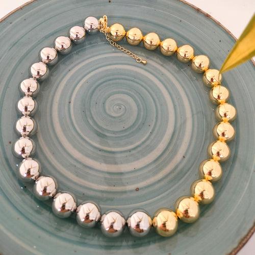 Silver & Golden Mix Glossy Balls Neckpiece