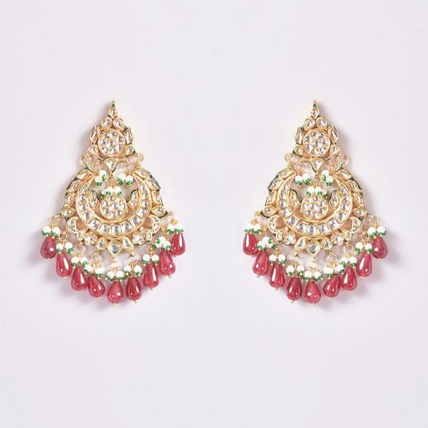 Kundan Chandbali With  Droplets Earring