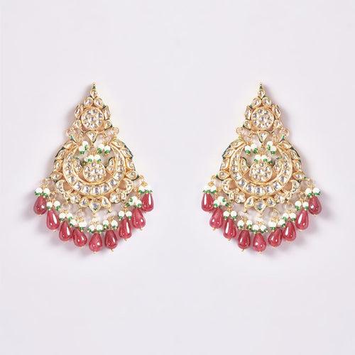 Kundan Chandbali With  Droplets Earring