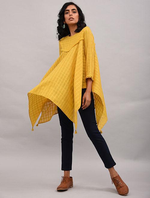 Yellow Asymmetrical Cotton Top with Tassels