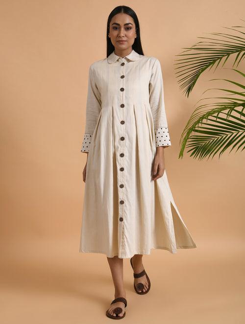 Ivory Box Pleat Cotton Silk Jacket