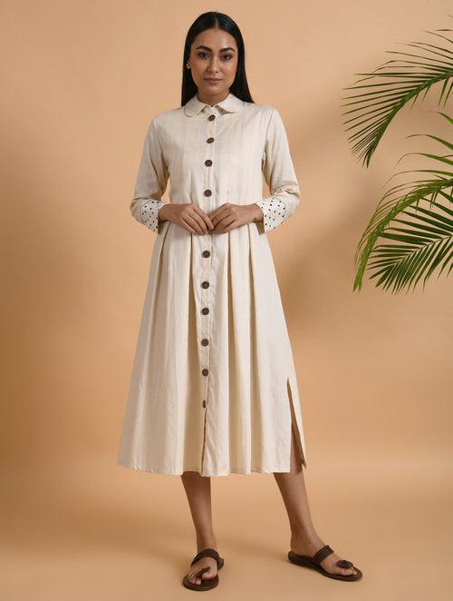 Ivory Box Pleat Cotton Silk Jacket