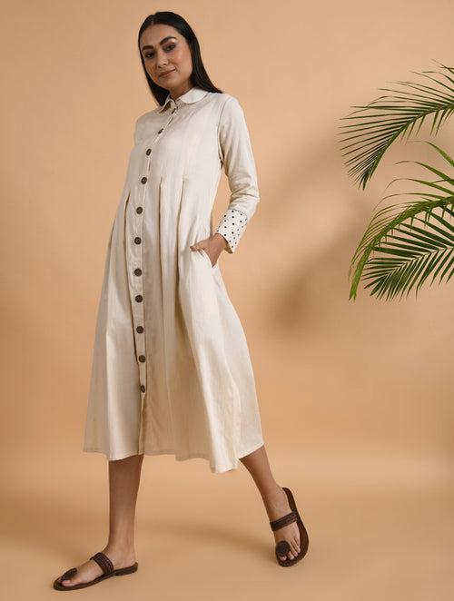 Ivory Box Pleat Cotton Silk Jacket