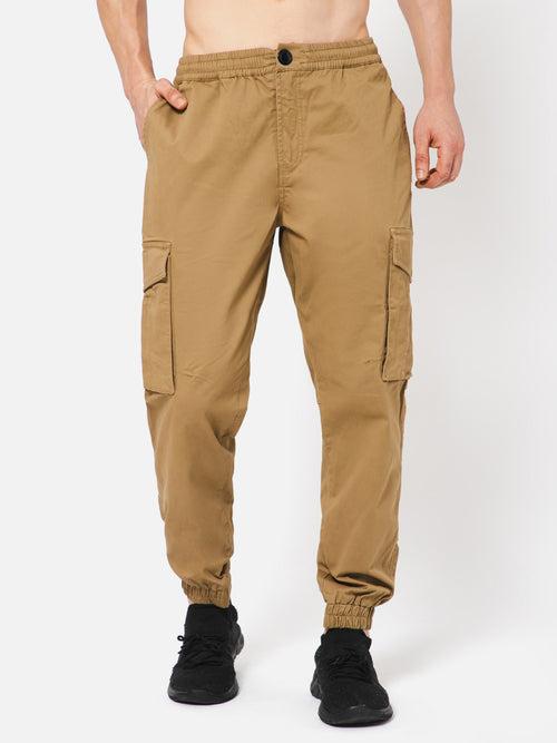 PUNK Men Khaki Loose Fit Cotton Casual Cargos