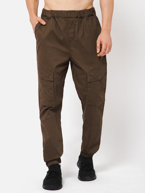 PUNK Men Coffee Brown Loose Fit Cotton Casual Cargos