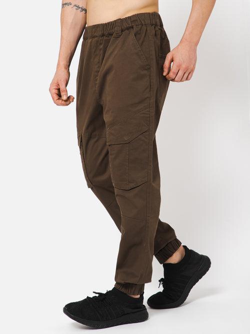 PUNK Men Coffee Brown Loose Fit Cotton Casual Cargos