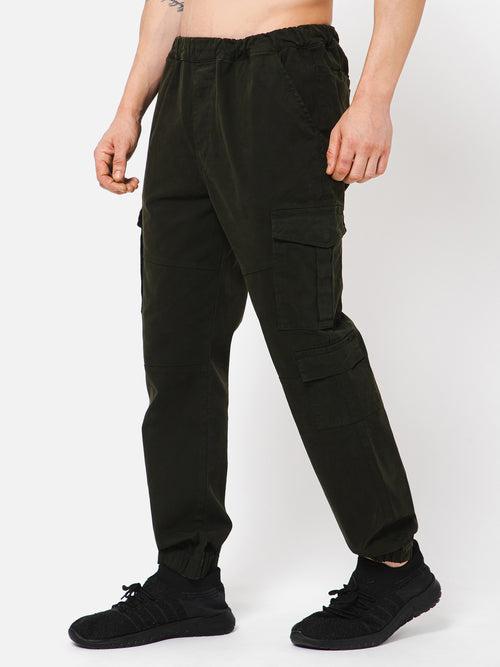 PUNK Men Olive Loose Fit Cotton Casual Cargos