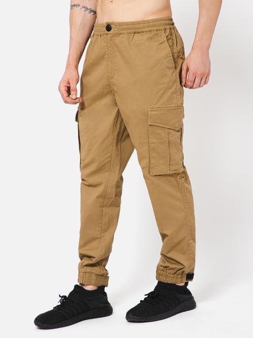 PUNK Men Khaki Loose Fit Cotton Casual Cargos