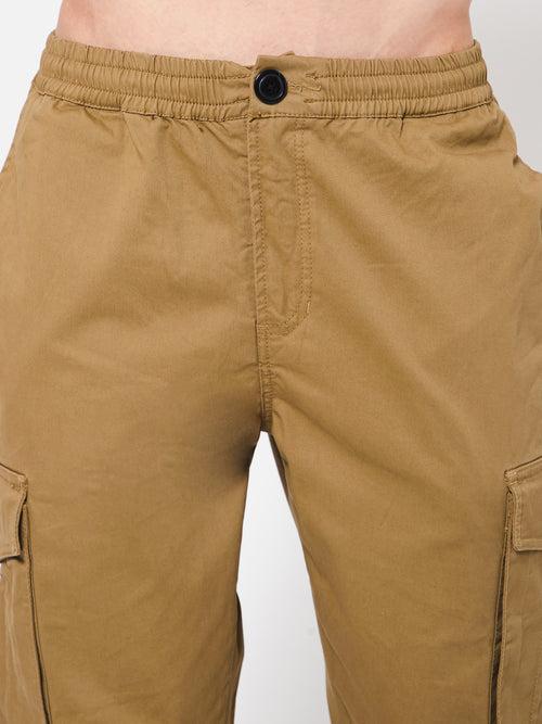 PUNK Men Khaki Loose Fit Cotton Casual Cargos