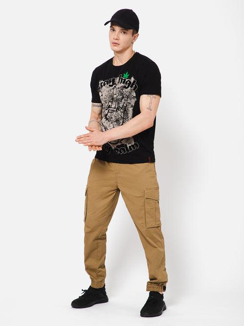 PUNK Men Khaki Loose Fit Cotton Casual Cargos