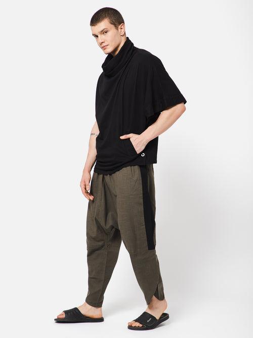 Punk Side Panel Olive Drop Crotch Trouser