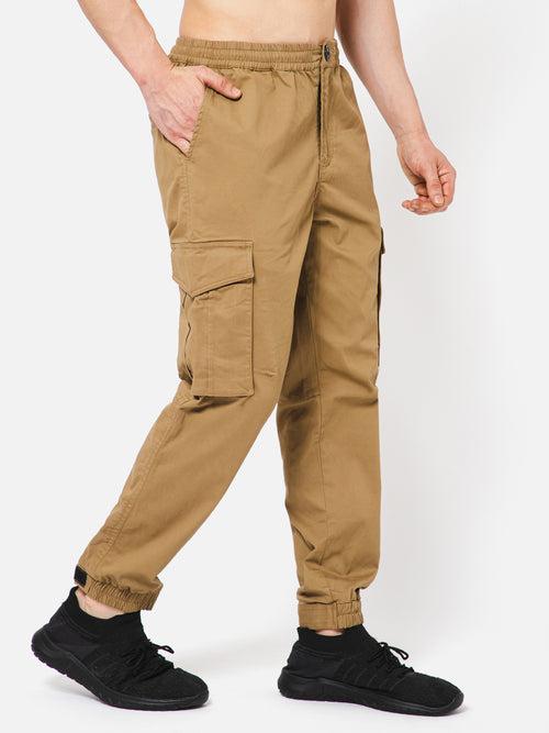 PUNK Men Khaki Loose Fit Cotton Casual Cargos