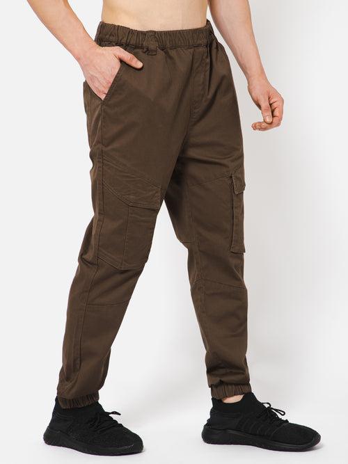 PUNK Men Coffee Brown Loose Fit Cotton Casual Cargos