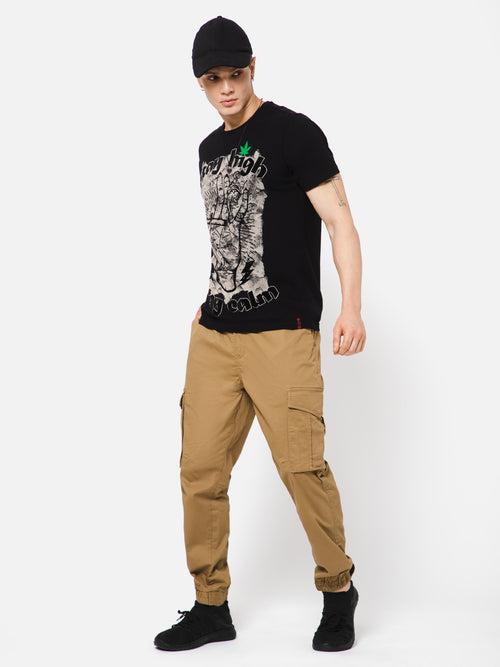 PUNK Men Khaki Loose Fit Cotton Casual Cargos