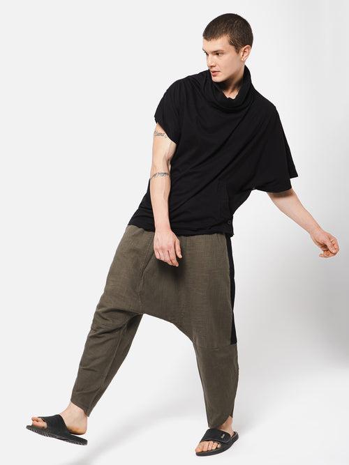 Punk Side Panel Olive Drop Crotch Trouser