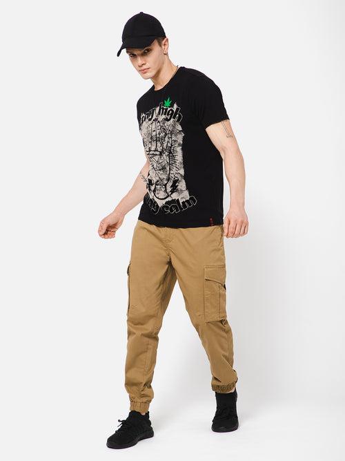 PUNK Men Khaki Loose Fit Cotton Casual Cargos