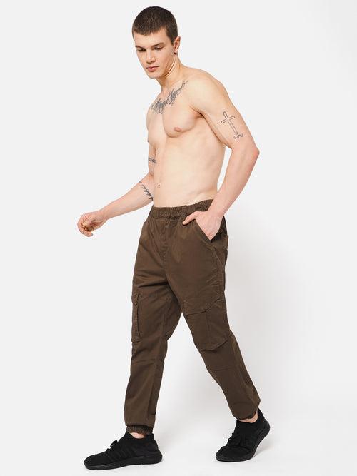 PUNK Men Coffee Brown Loose Fit Cotton Casual Cargos