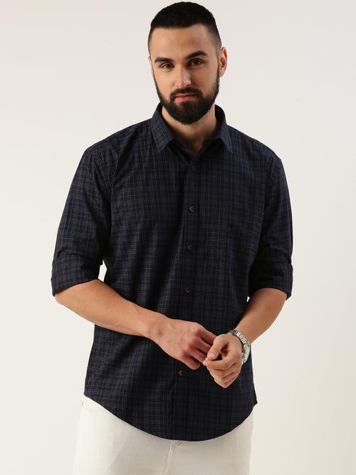 Blue Opaque Checked Casual Shirt