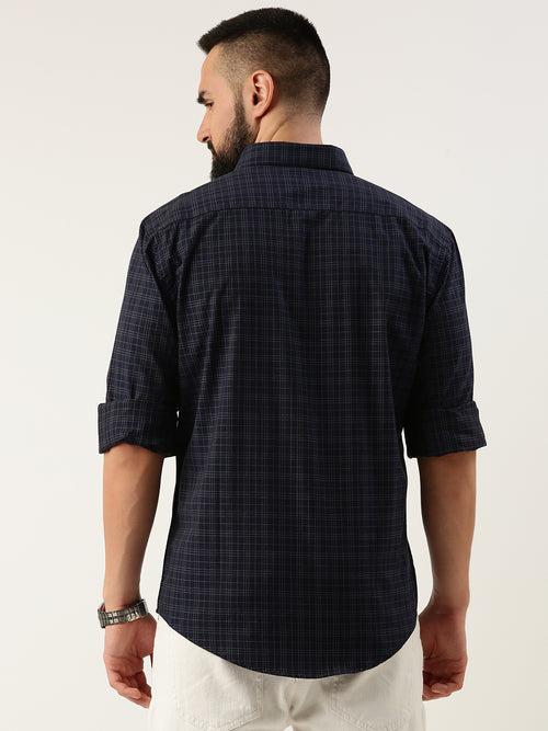 Blue Opaque Checked Casual Shirt