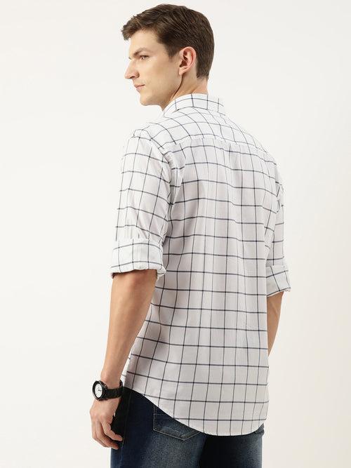 White & Black Windowpane Checked Casual Shirt