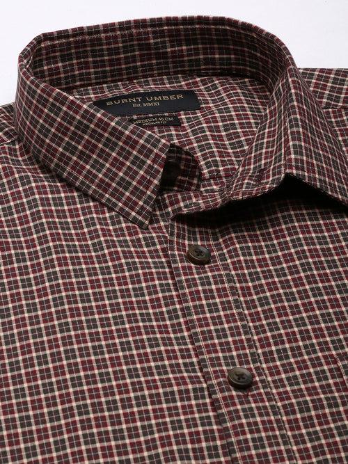 Brown Opaque Checked Casual Shirt