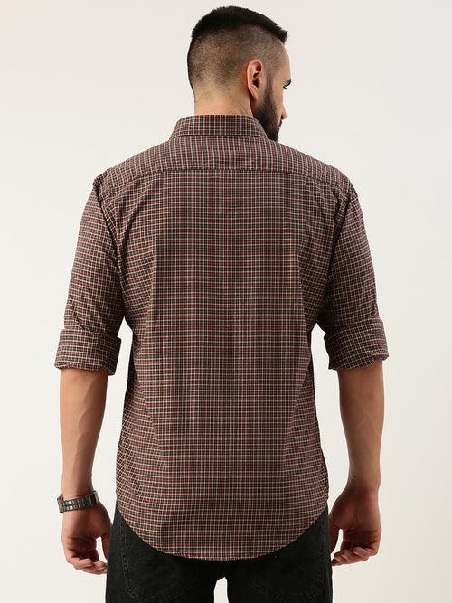 Brown Opaque Checked Casual Shirt