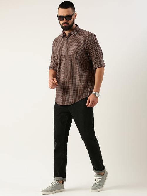 Brown Opaque Checked Casual Shirt