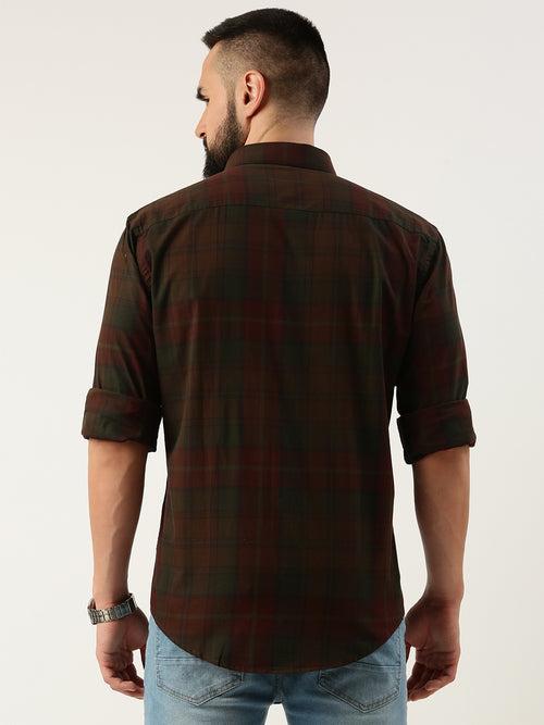 Wine Opaque Checked Casual Shirt