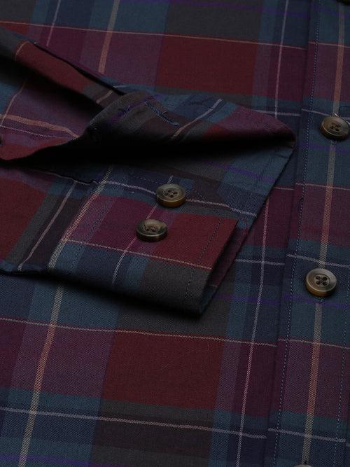 Wine Checked Casual Shirt