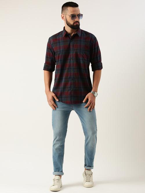 Wine Checked Casual Shirt