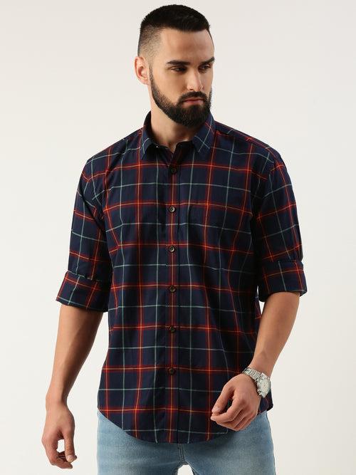 Blue Opaque Checked Casual Shirt