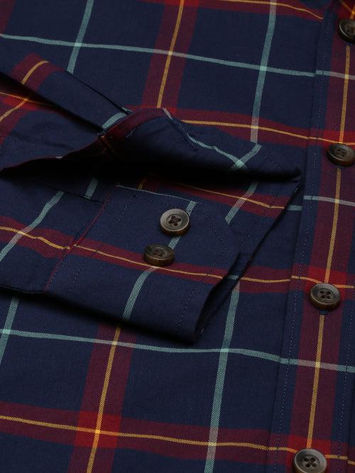 Blue Opaque Checked Casual Shirt