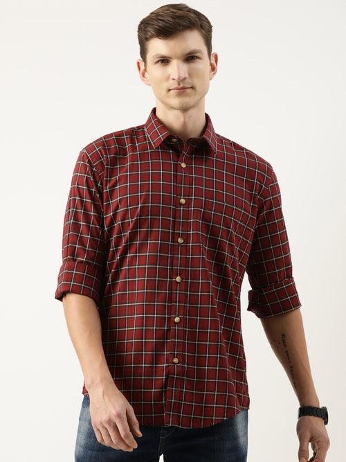 Wine Checked Casual Shirt