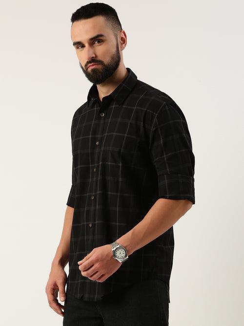 Black Opaque Checked Casual Shirt