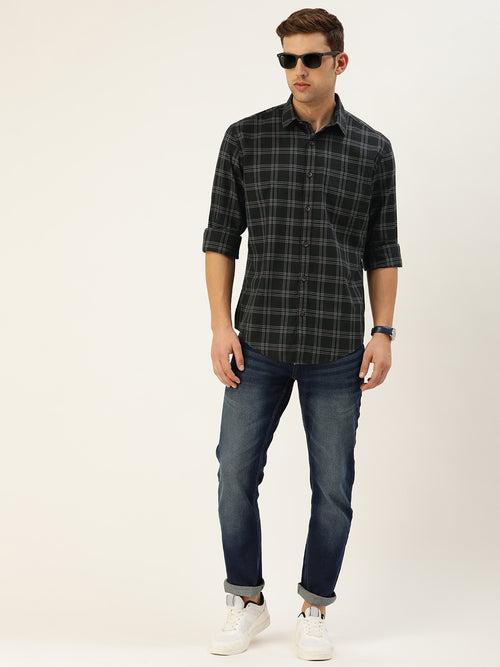 Black Classic Opaque Checked Casual Shirt