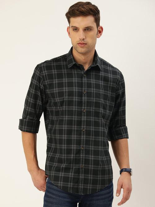 Black Classic Opaque Checked Casual Shirt