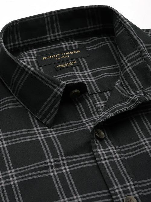 Black Classic Opaque Checked Casual Shirt