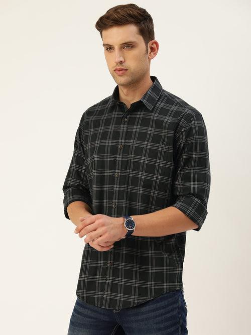 Black Classic Opaque Checked Casual Shirt