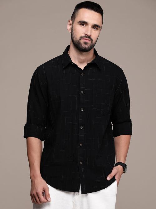 Black Self Design Casual Shirt
