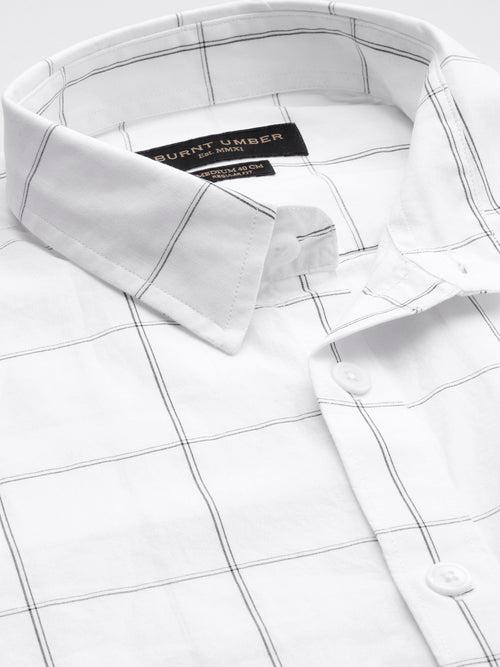 White windowpane checks  opaque Casual shirt